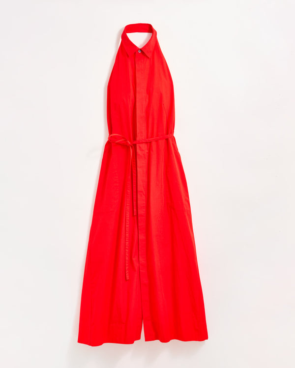 billy reid Flame Poplin Halterneck Dress with Pockets
