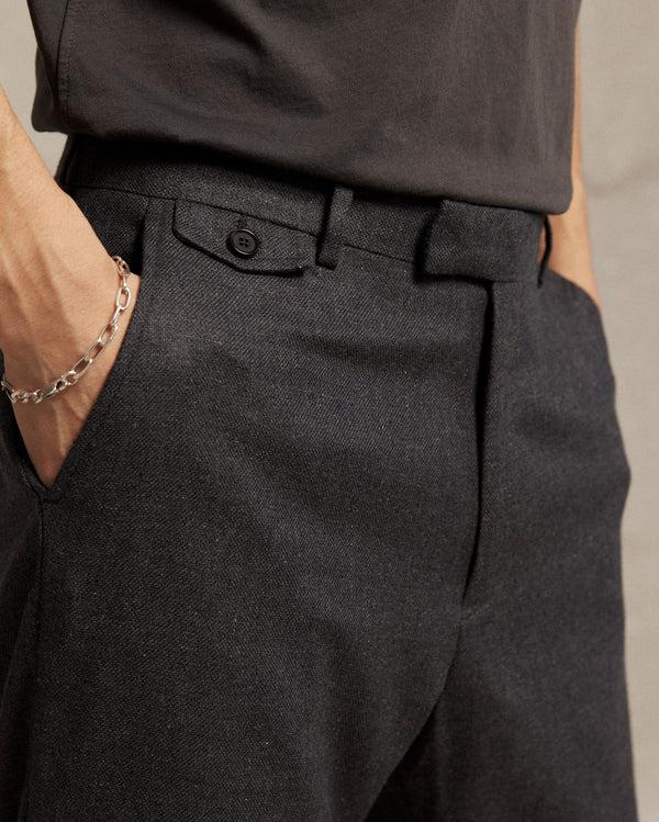 Billy Reid Flat Front Trouser - Slim Fit Charcoal Wool Blend – Billy Reid