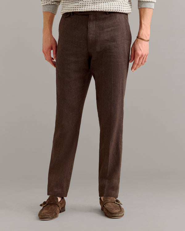 Billy Reid Herringbone Flat Front Trousers Chocolate