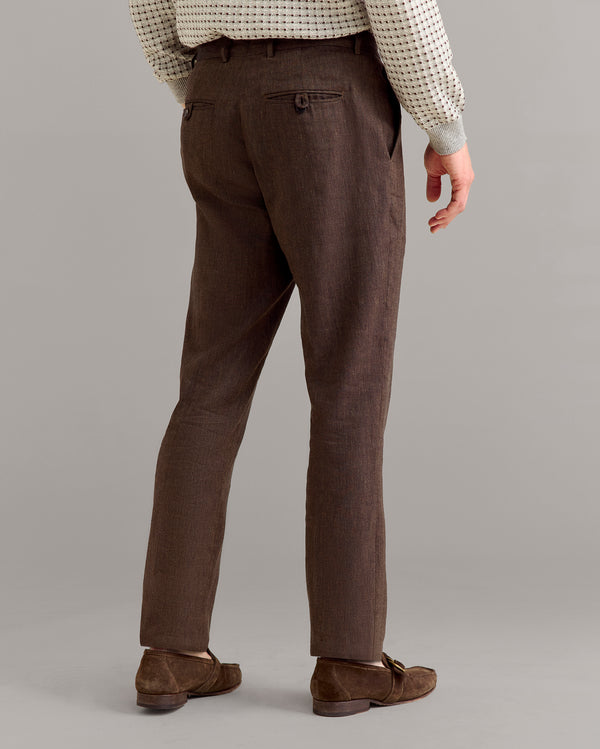 Billy Reid Herringbone Flat Front Trousers Chocolate