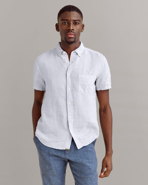 Billy Reid Linen Short-Sleeve Button Down Shirt - Grey Mist