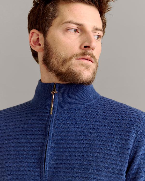 Billy Reid Linen Textured Half Zip Sweater - Dark Denim