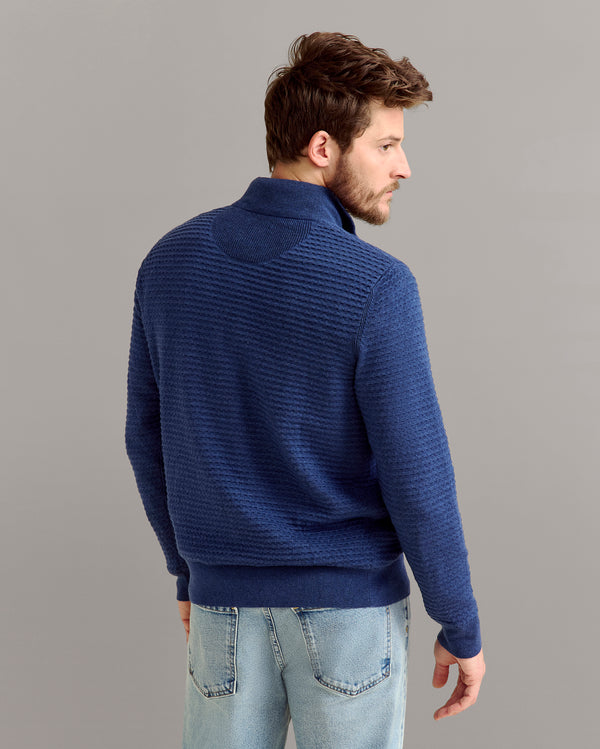 Billy Reid Linen Textured Half Zip Sweater - Dark Denim