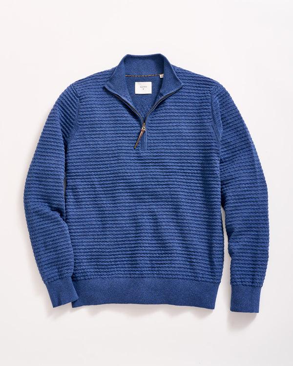 billy reid Linen Textured Half Zip Sweater - Dark Denim