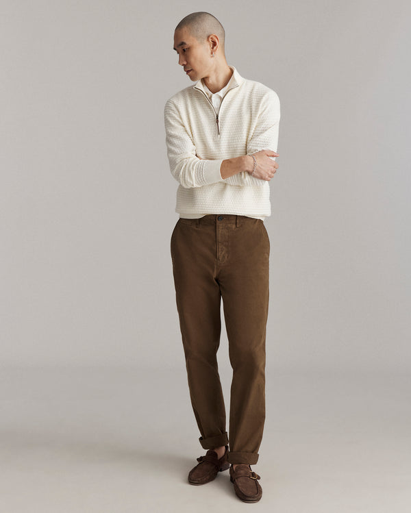 Billy Reid Linen Textured Half Zip Sweater Tinted White