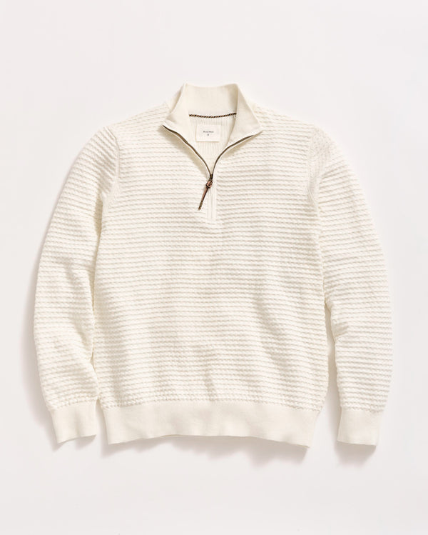 billy reid Linen Textured Half Zip Sweater Tinted White