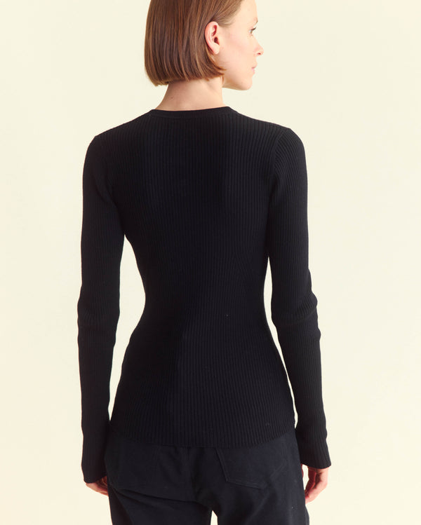 Billy Reid Long Sleeve Rib Crew With Contour Details