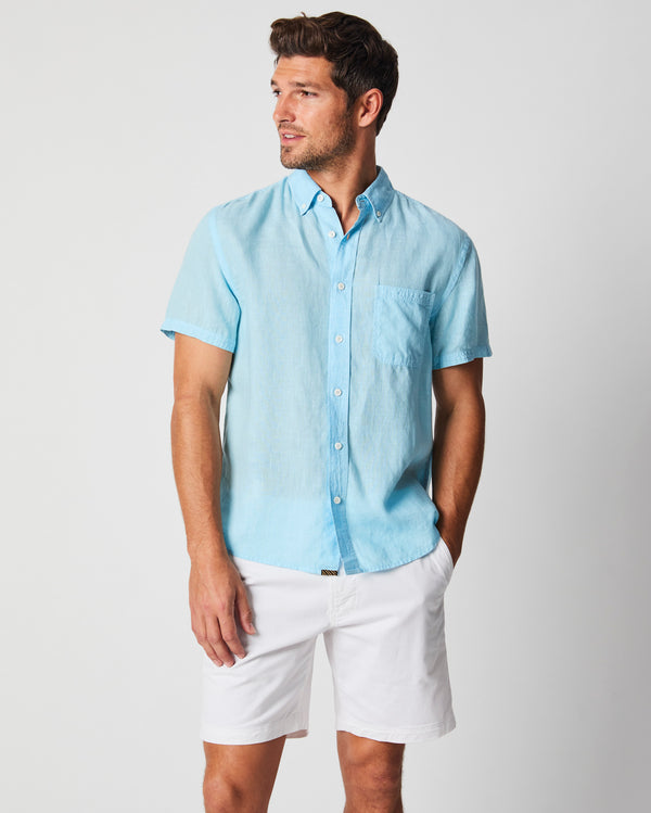 Billy Reid Men's Short Sleeve Linen Tuscumbia Shirt Button Down