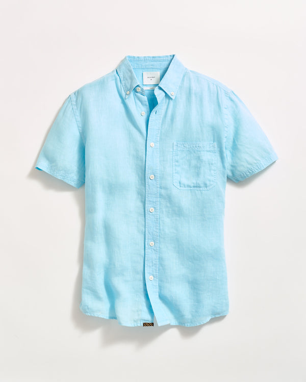 billy reid Men's Short Sleeve Linen Tuscumbia Shirt Button Down