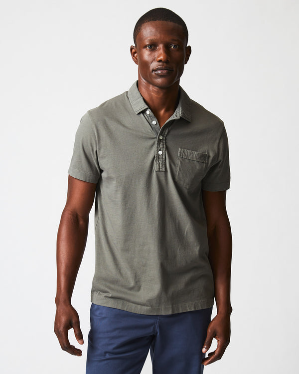 Billy Reid Pensacola Men's Short Sleeve Polo - Classic Fit Organic Cotton. Shown In Washed Grey- Available In More Colors. – Billy Reid