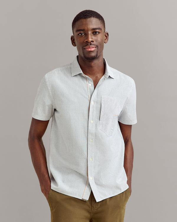 Billy Reid Selvedge Work Shirt Short-Sleeve White/Carbon Blue