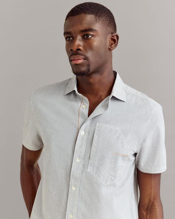 Billy Reid Selvedge Work Shirt Short-Sleeve White/Carbon Blue
