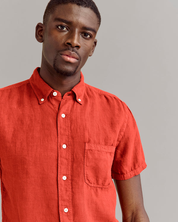 Billy Reid Short-Sleeve Linen Button Down Shirt - Brick