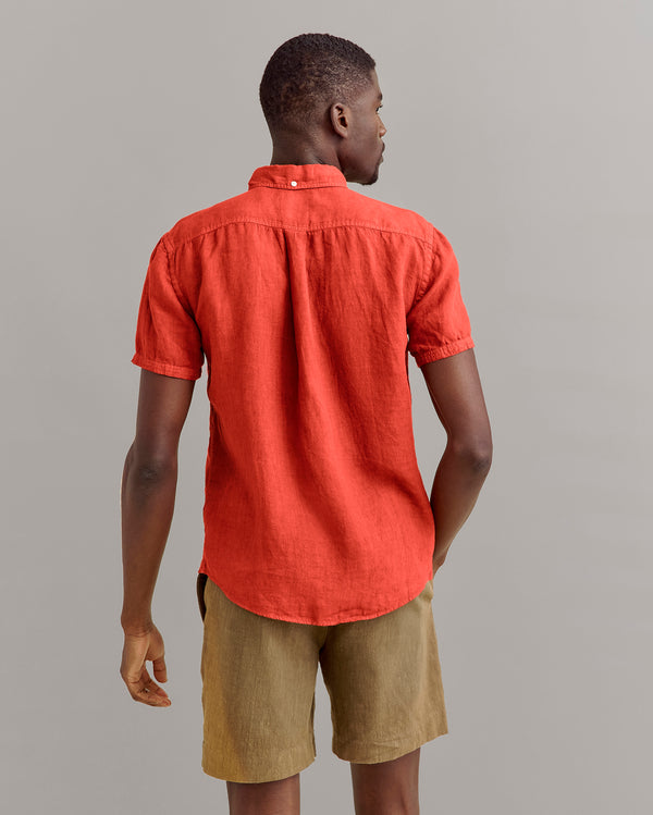 Billy Reid Short-Sleeve Linen Button Down Shirt - Brick