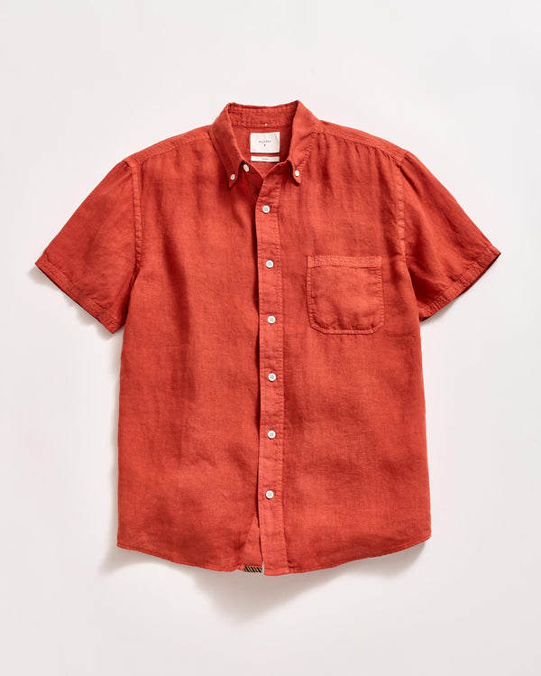 billy reid Short-Sleeve Linen Button Down Shirt - Brick