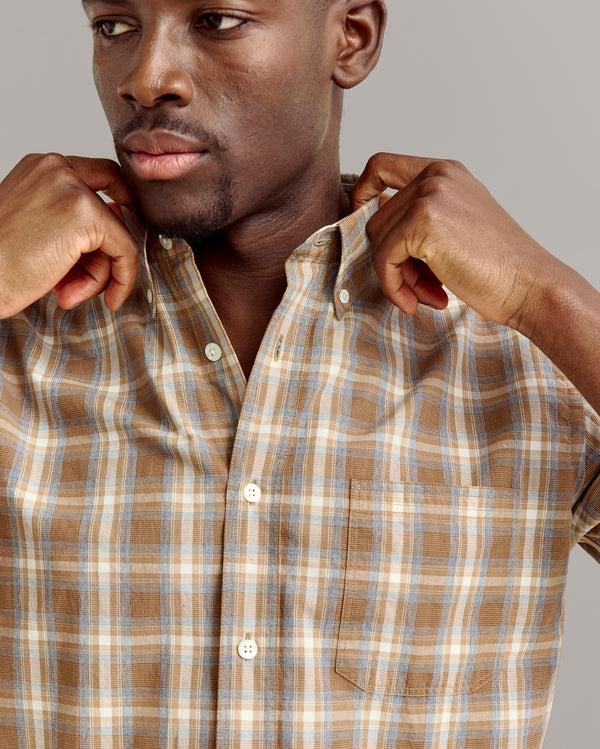Billy Reid Short Sleeve Melange Plaid Shirt - Brown/Multi