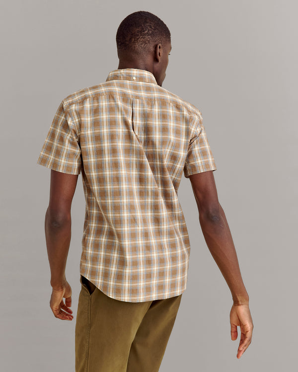 Billy Reid Short Sleeve Melange Plaid Shirt - Brown/Multi