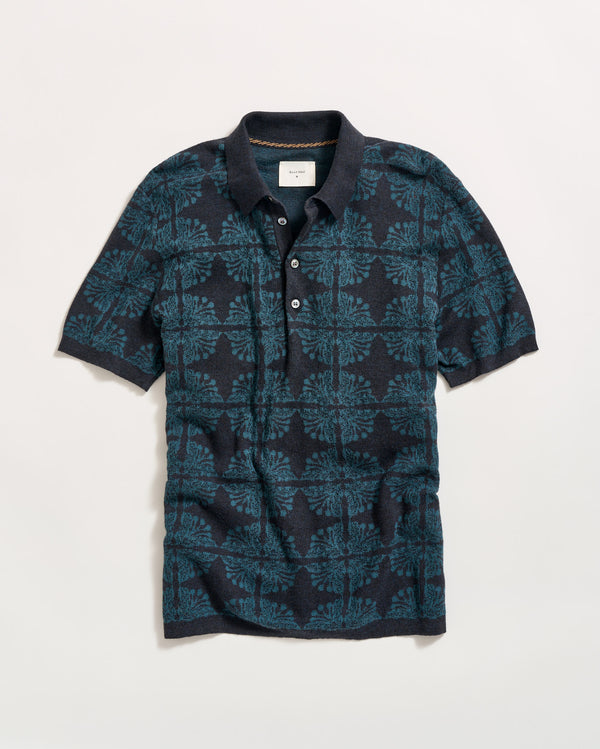 billy reid Tile Jacquard Sweater Polo in Carbon Blue
