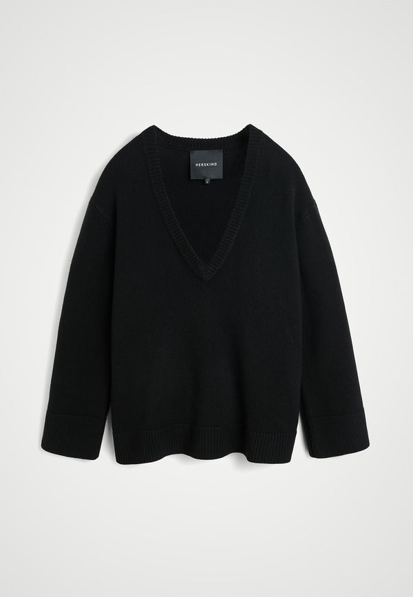 birgitte herskind Dicte Knit V-neck - Black Black