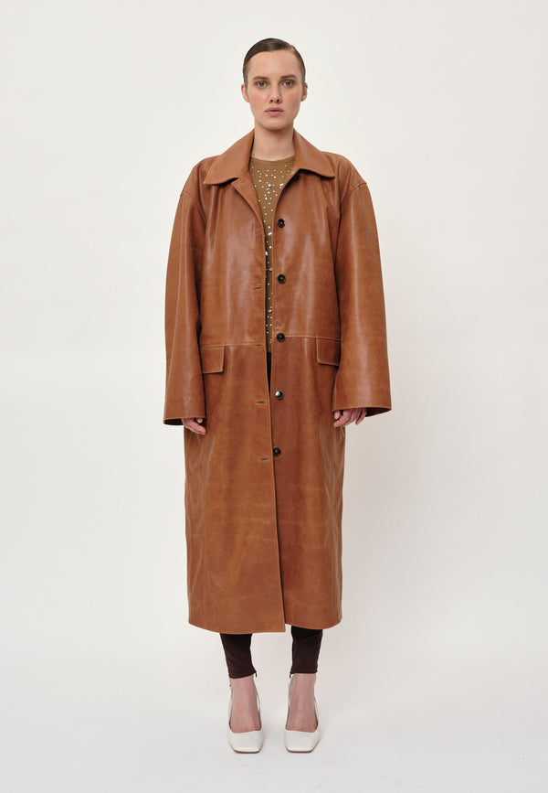 Birgitte Herskind Halston Leather Coat - Cognac Cognac