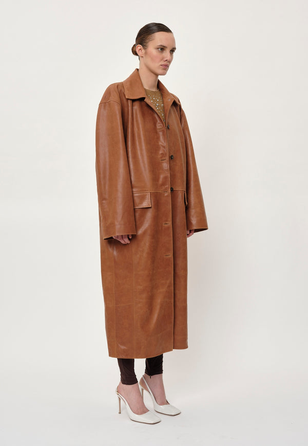 Birgitte Herskind Halston Leather Coat - Cognac Cognac