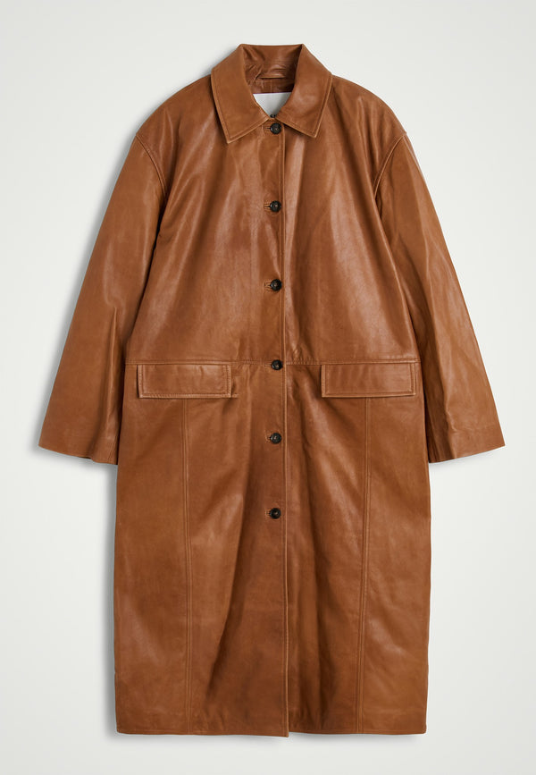 birgitte herskind Halston Leather Coat - Cognac Cognac
