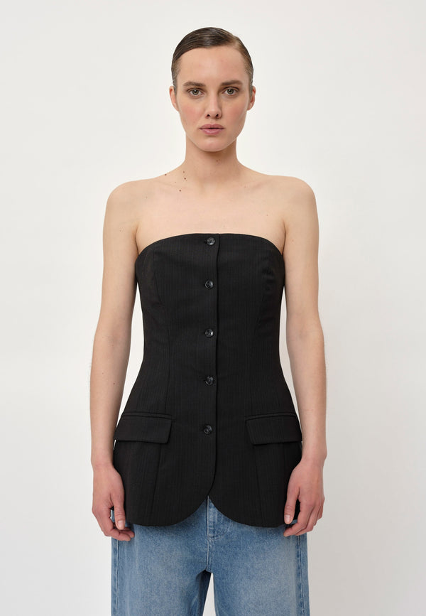 Birgitte Herskind Jacqui Corsage - Dark Grey Pinstripe Dark Grey Pinstripe