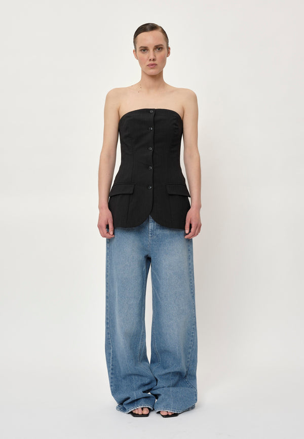 Birgitte Herskind Jacqui Corsage - Dark Grey Pinstripe Dark Grey Pinstripe