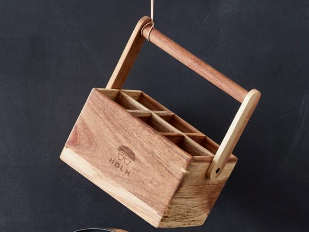 Bitz HOLM Utensil Holder 6rooms 24.8 X 14.2 X 22.6 Cm Acacia Wood