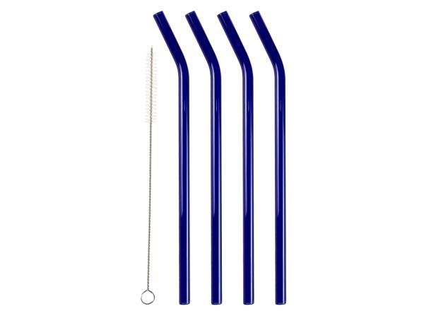 bitz Lyngby Glas Straw with bend 21.5 cm 4 pcs Blue