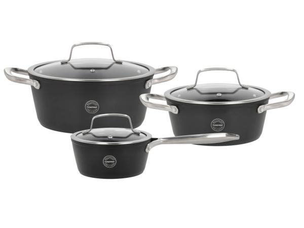 bitz Pillivuyt Gourmet Travo Cookware set with glass lid 6 parts Black