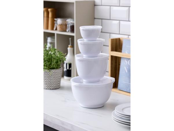 Bitz Rosti NEW Margrethe Mixing Bowl Set 8 Parts 0.25 + 0.5 + 1.5 + 3 Liter White