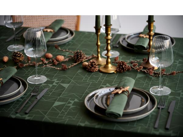 Bitz Södahl Star Damask Christmas Tablecloth 140 X 220 Cm Forest Green