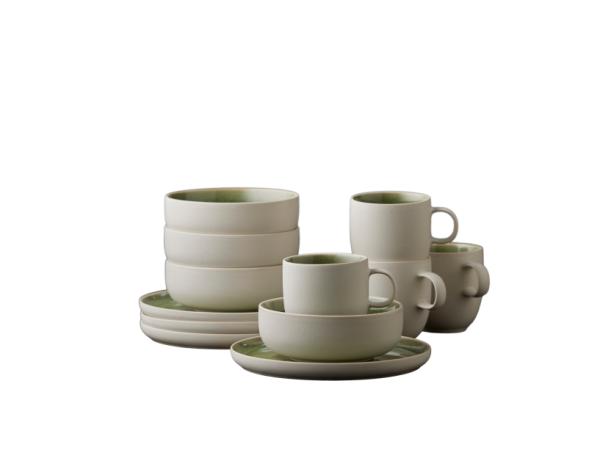 bitz Studio Round North Brunch set 12 pcs Matte white/Shiny moss