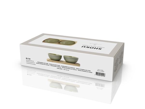 Bitz Villa Collection Shoku Bamboo Tray With 2 Bowls 28 5 X 13 Cm Pure Green