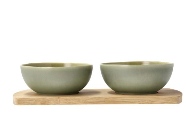 bitz Villa Collection Shoku Bamboo tray with 2 bowls 28 5 x 13 cm Pure Green
