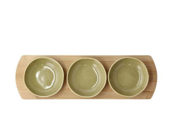 Bitz Villa Collection Shoku Bamboo Tray With 3 Bowls 32 X 10 Cm Pure Green