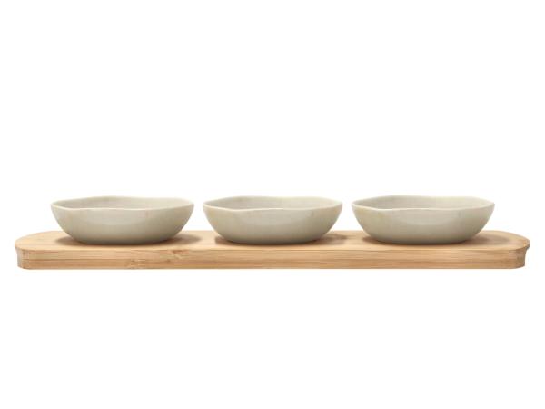 bitz Villa Collection Shoku Bamboo tray with 3 bowls 32 x 10 cm Soft Beige
