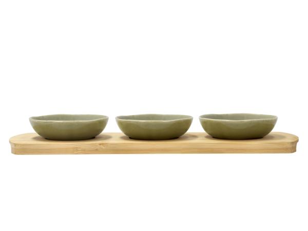 bitz Villa Collection Shoku Bamboo tray with 3 bowls 32 x 10 cm Pure Green