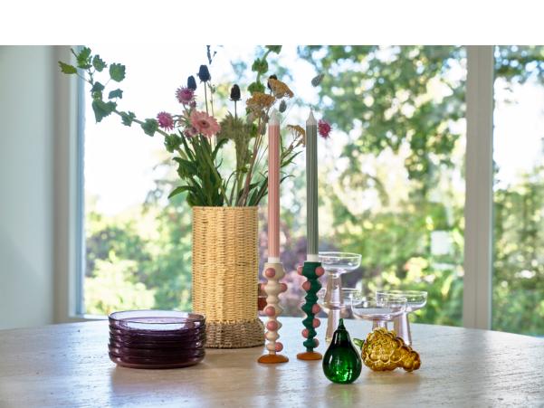 Bitz Villa Collection Styles Candlestick 6 X 5 X 18 Cm Green/Rose
