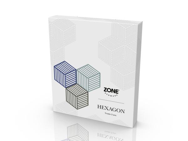 Bitz Zone Denmark Hexagon Trivet 16 X 14 X 0.9 Cm 3 Pcs Indigo/Fog/Olive Taupe