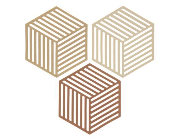 Bitz Zone Denmark Hexagon Trivet 16 X 14 X 0.9 Cm 3 Pcs Khaki/Warm Sand/Almond
