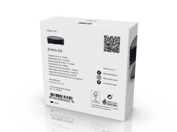 Bitz Zone Denmark Singles Coasters Dia. 10 X 3.1 Cm 6 Pcs Black