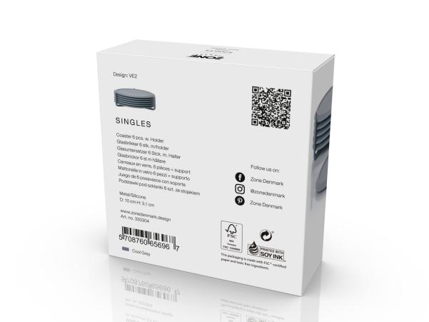 Bitz Zone Denmark Singles Coasters Dia. 10 X 3.1 Cm 6 Pcs Cool Grey