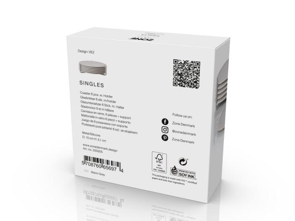 Bitz Zone Denmark Singles Coasters Dia. 10 X 3.1 Cm 6 Pcs Warm Grey