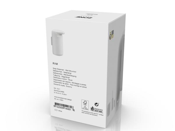 Bitz Zone Rim Soap Dispenser For Wall Dia 8.5 X 14.4 Cm White