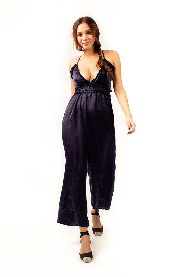 black coral Apolline Ruffle Jumpsuit