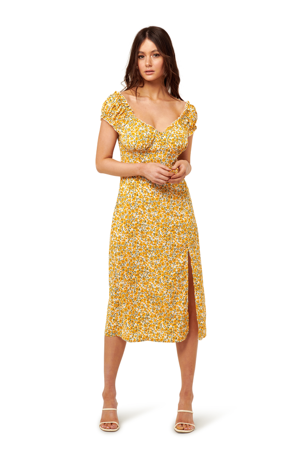 black coral Buttercup Midi Floral Dress