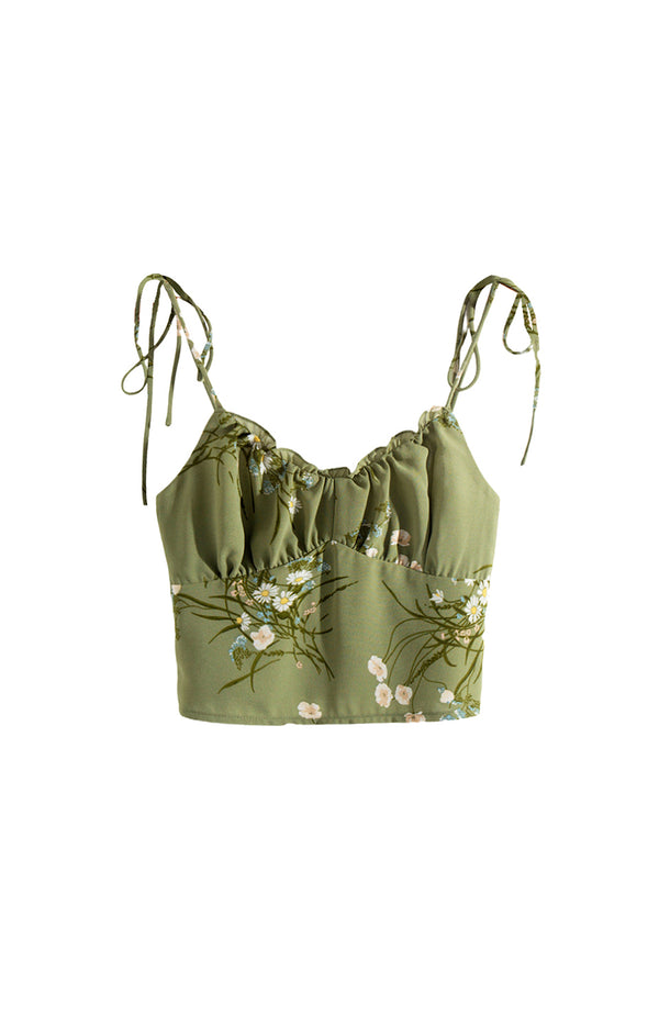 black coral Cyra Floral Crop Top Green