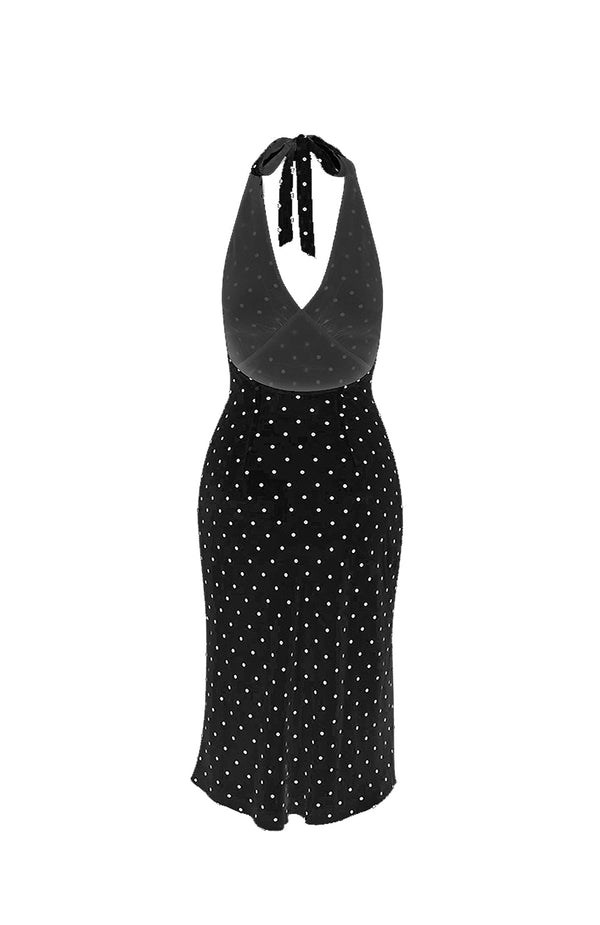 Black Coral Gloria Polka Dot Halter Dress Black